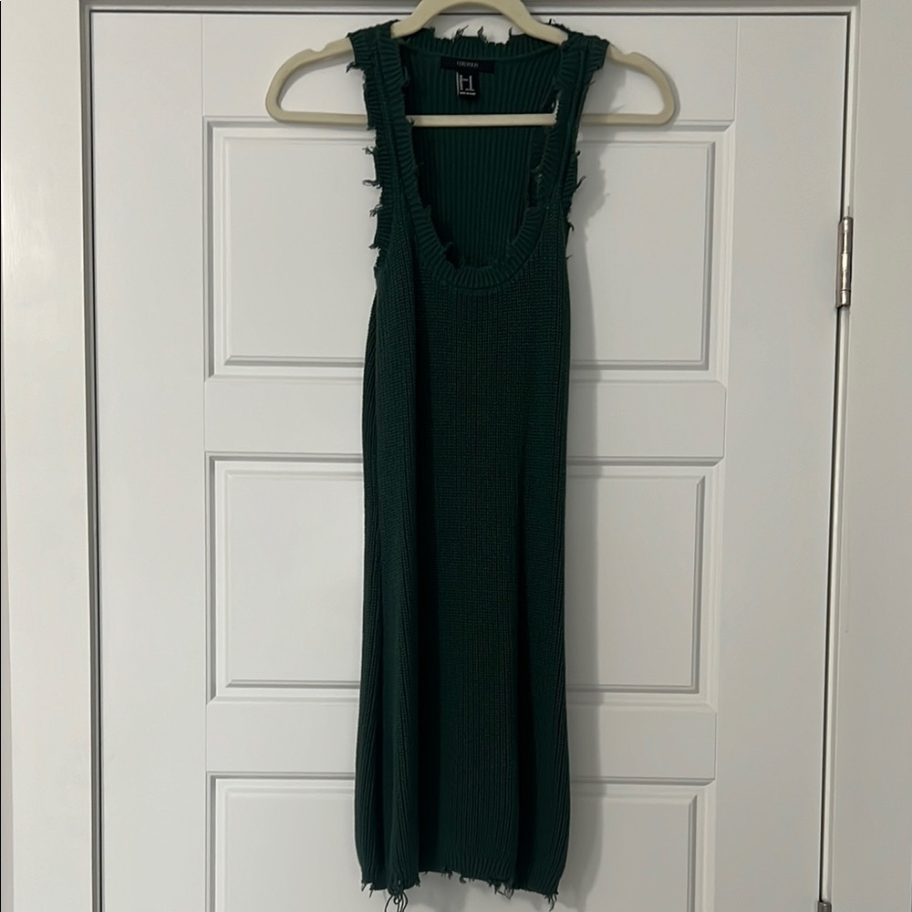 Green Ribbed Sleeveless Mini Dress